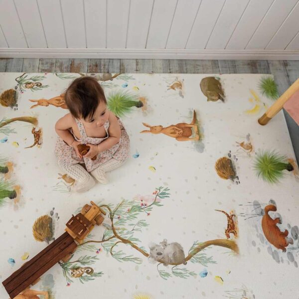 Rockabye River Outback Australian animals and natives. Baby play mat, neutral.