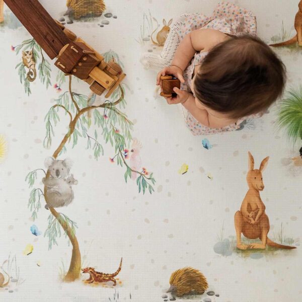Rockabye River Outback Australian animals and natives. Baby play mat, neutral colours.
